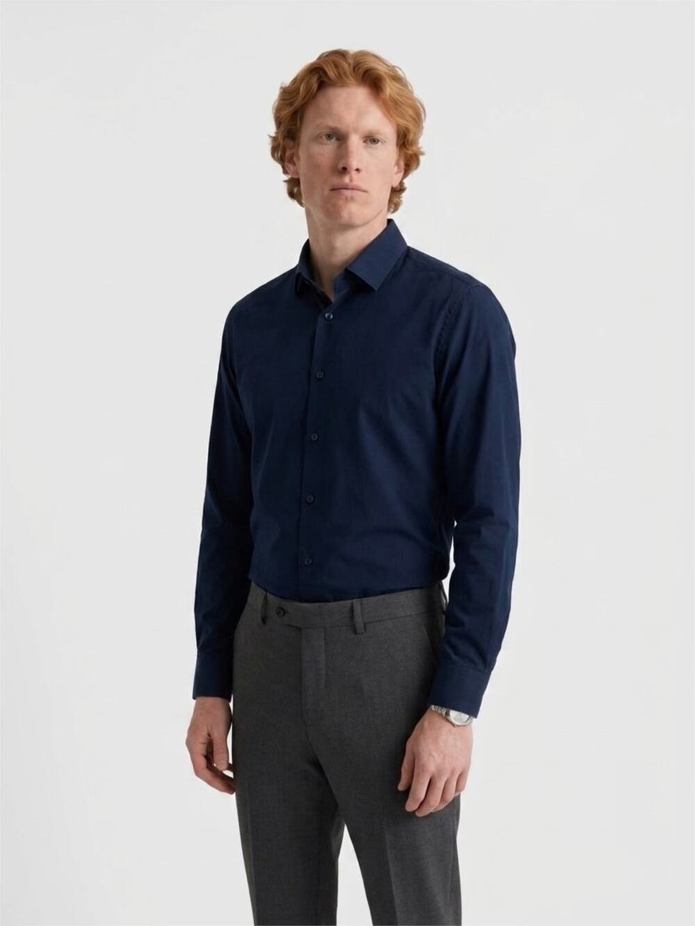 Cavalli Class Men Navy Blue Dress Shirt Long Sleeve Cotton 15 1/2 40